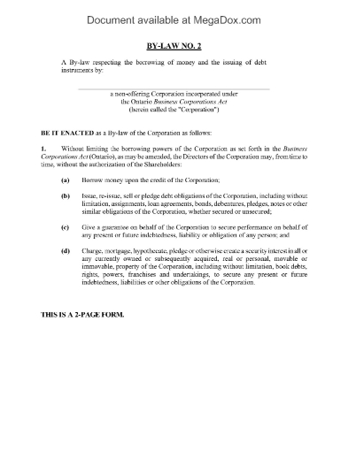 Ontario Borrowing Bylaw of Corporation