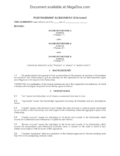 Ontario Partnership Agreement with special unit provisions