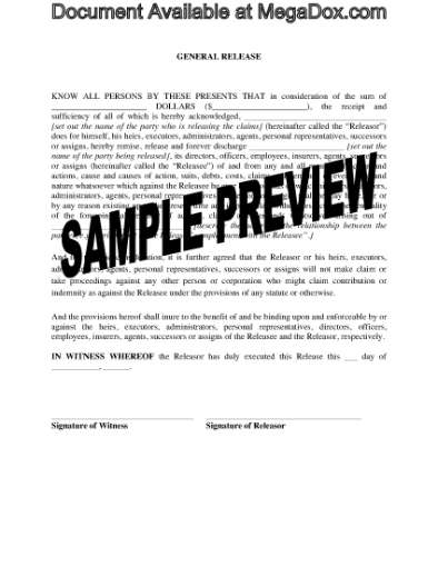Picture of General Release of a Company by an Individual