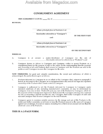 agreement to sell goods on consignment