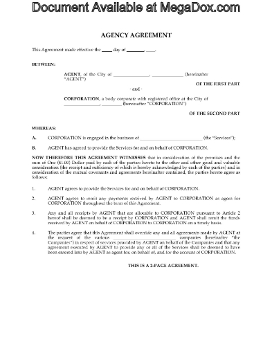 Agency Services Agreement