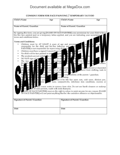 Picture of Face Painting Consent and Release Forms