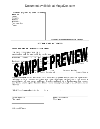 Picture of Idaho Special Warranty Deed