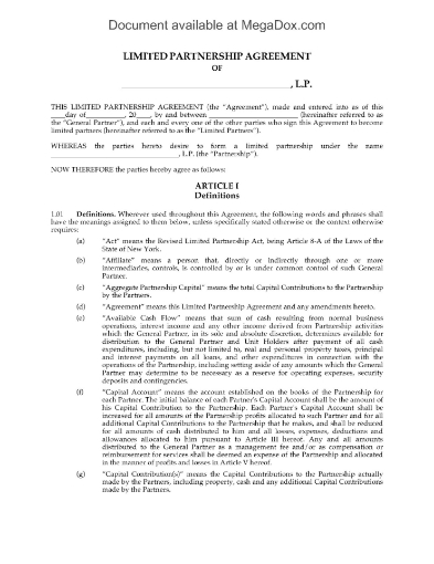New York Limited Partnership Agreement