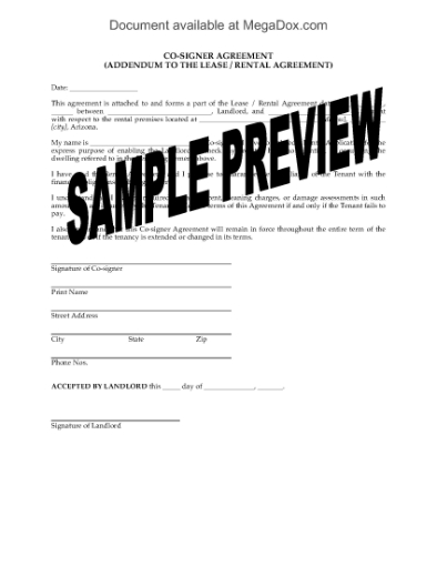 Picture of Arizona Lease Cosigner Agreement