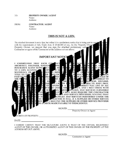 Arkansas Preliminary Notice - Residential