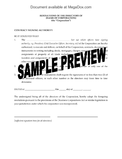 Directors Resolution to Designate Signing Officers