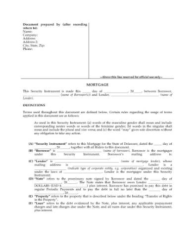 Picture of Delaware Fixed Rate Mortgage