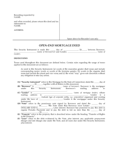 Picture of Connecticut Open End Mortgage Deed