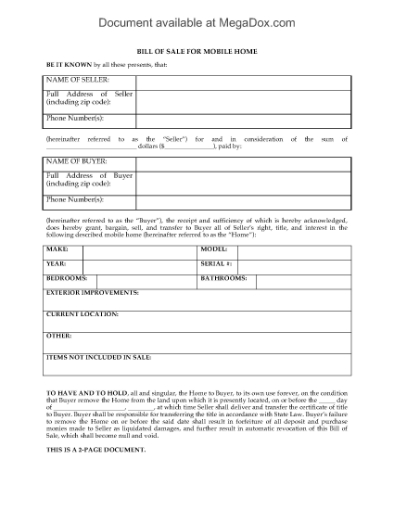 Picture of Arkansas Bill of Sale for Mobile Home