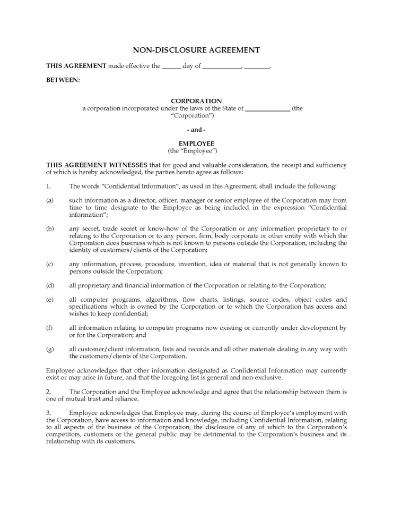United States Employee Nondisclosure Agreement