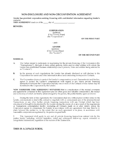 Picture of Nondisclosure and Noncircumvention Agreement to Protect Investor Information