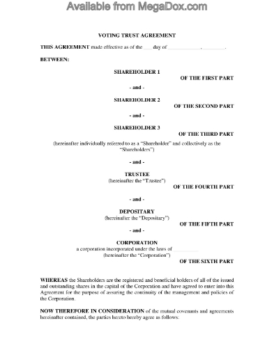 trust agreement for shares where trustee will vote the shares