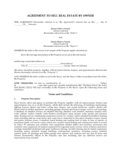 Picture of FSBO Real Estate Sale Agreement | USA
