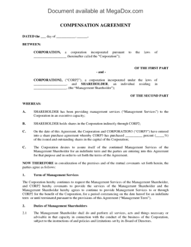 Picture of Management Compensation Agreement