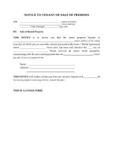 Notice to Georgia tenants that the property they are renting has been sold