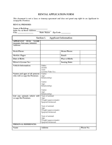 Picture of Maine Rental Application Form