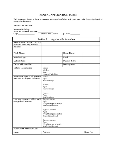 Picture of North Dakota Rental Application Form
