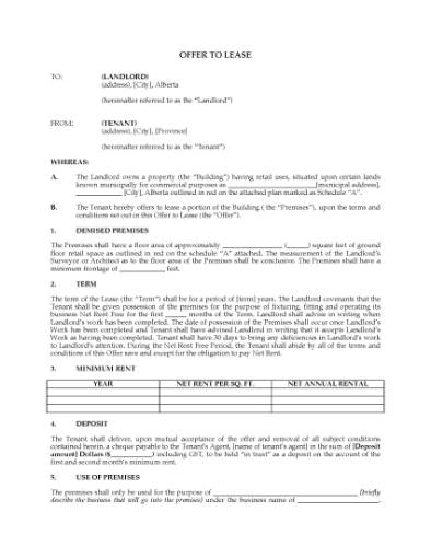 Picture of Alberta Offer to Lease Commercial Premises
