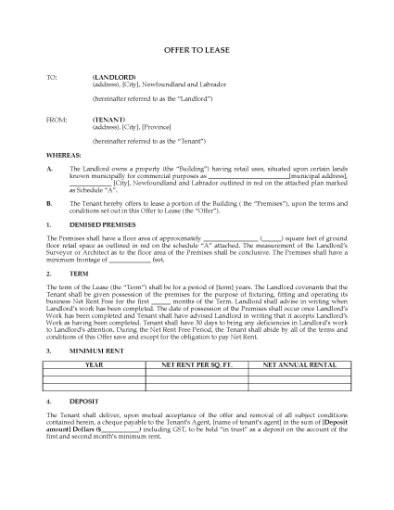 Picture of Newfoundland Offer to Lease Commercial Premises