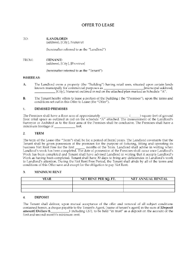 Picture of Nunavut Offer to Lease Commercial Premises