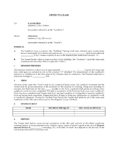 Ontario Offer to Lease Commercial Premises
