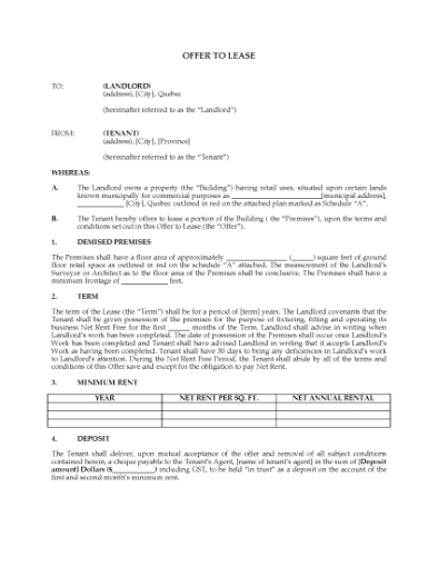 Picture of Quebec Offer to Lease Commercial Premises