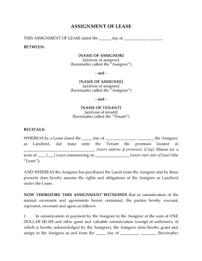Picture of Illinois Assignment of Lease by Landlord