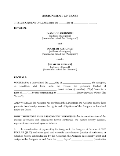 Iowa Assignment of Lease by Landlord
