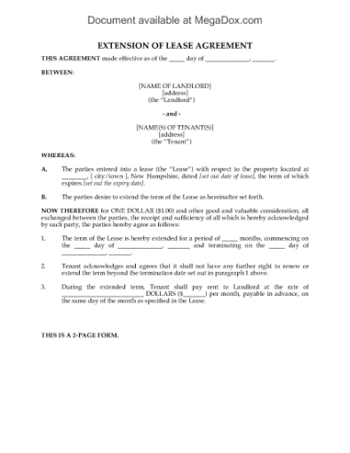 Picture of New Hampshire Residential Lease Extension
