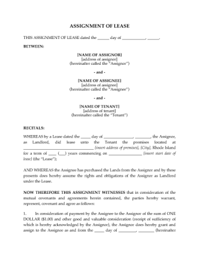 Picture of Rhode Island Assignment of Lease by Landlord