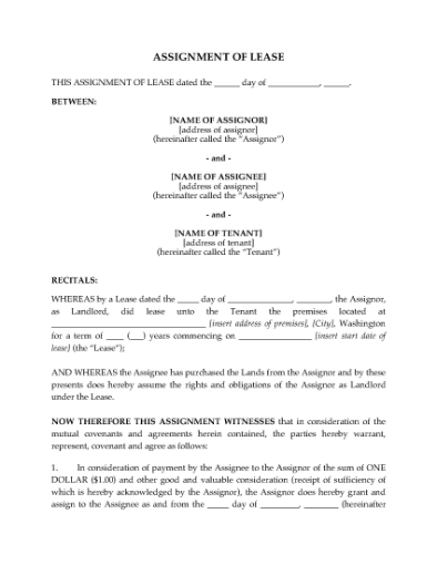 Picture of Washington Assignment of Lease by Landlord