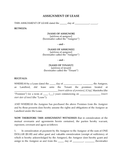 Picture of Manitoba Assignment of Lease by Landlord