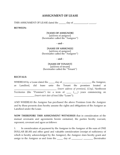 Picture of NWT Assignment of Lease by Landlord