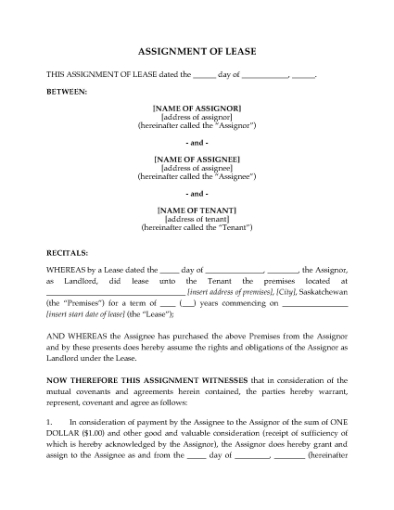 Picture of Saskatchewan Assignment of Lease by Landlord