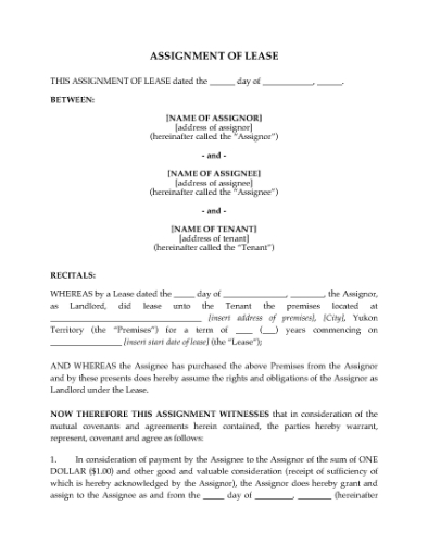 Picture of Yukon Assignment of Lease by Landlord
