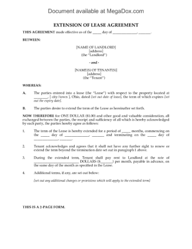 Picture of Ohio Residential Lease Extension