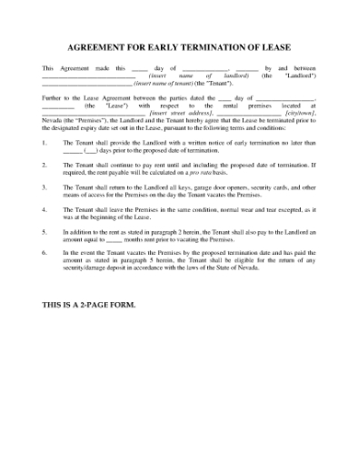 Picture of Nevada Agreement to Terminate Lease Early