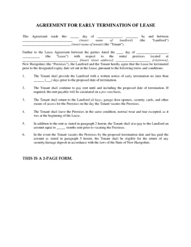 Picture of New Hampshire Agreement to Terminate Lease Early