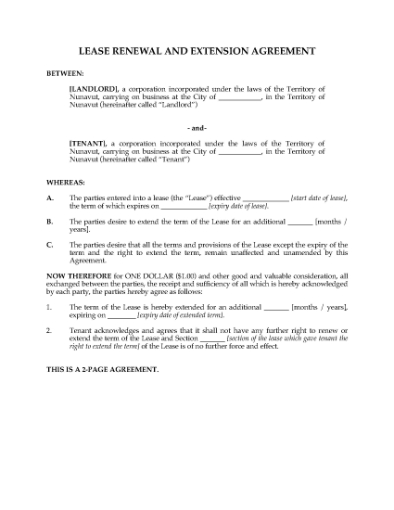 Picture of Nunavut Renewal and Extension of Commercial Lease