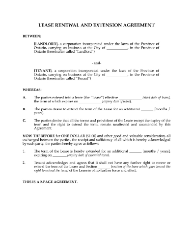 Ontario Renewal and Extension of Commercial Lease