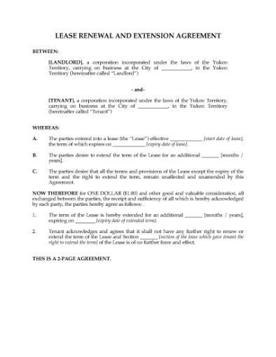 Picture of Yukon Renewal and Extension of Commercial Lease