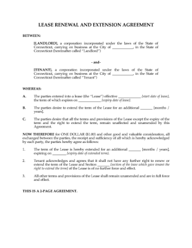 Picture of Connecticut Renewal and Extension of Commercial Lease