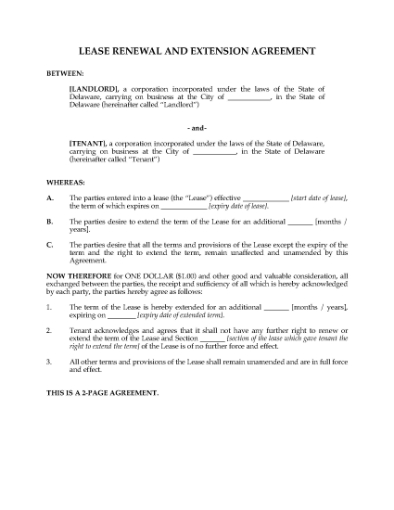 Picture of Delaware Renewal and Extension of Commercial Lease