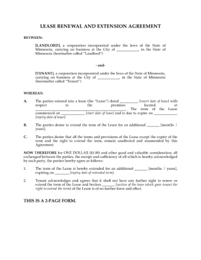 Picture of Minnesota Renewal and Extension of Commercial Lease