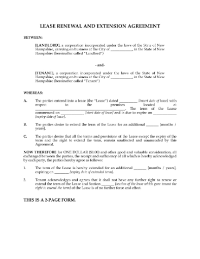 Picture of New Hampshire Renewal and Extension of Commercial Lease