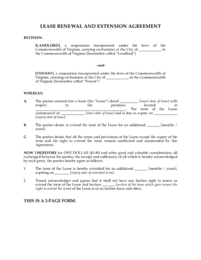 Picture of Virginia Renewal and Extension of Commercial Lease