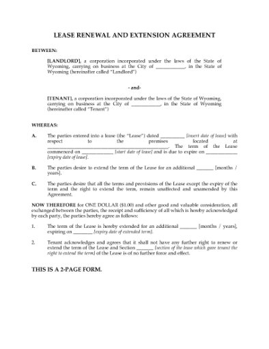Picture of Wyoming Renewal and Extension of Commercial Lease