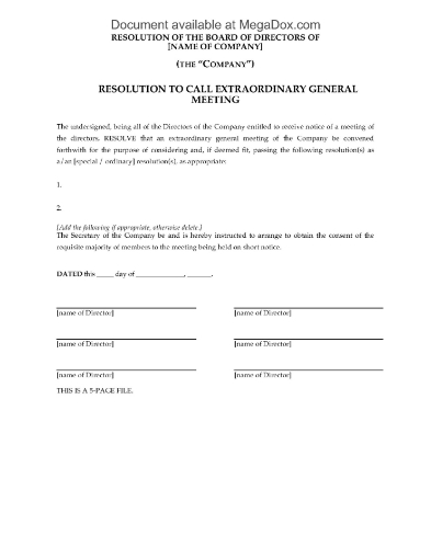 UK Forms for Extraordinary Meeting of a Company