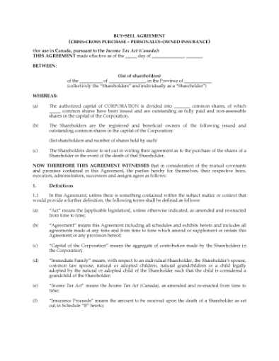 Picture of Criss-cross Shareholder Buy-Sell Agreement | Canada